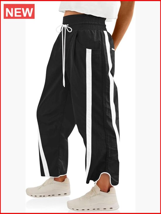 Pants - Wide Leg Track Pants with Pockets Y2K Baggy Drawstring Elastic Waist Lightweight